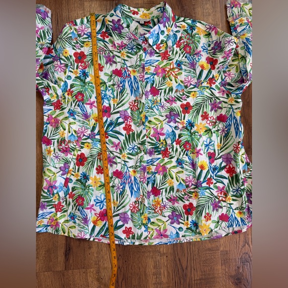 JHON MARK Floral Button Collared Blouse Multicolor 100 % Linen XL Long Sleeve - Picture 6 of 13